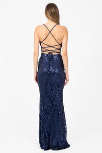 Ariel Strappy High Slit Sequin Gown - honey