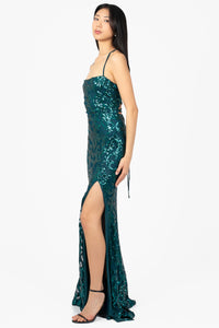 Ariel Strappy High Slit Sequin Gown - honey