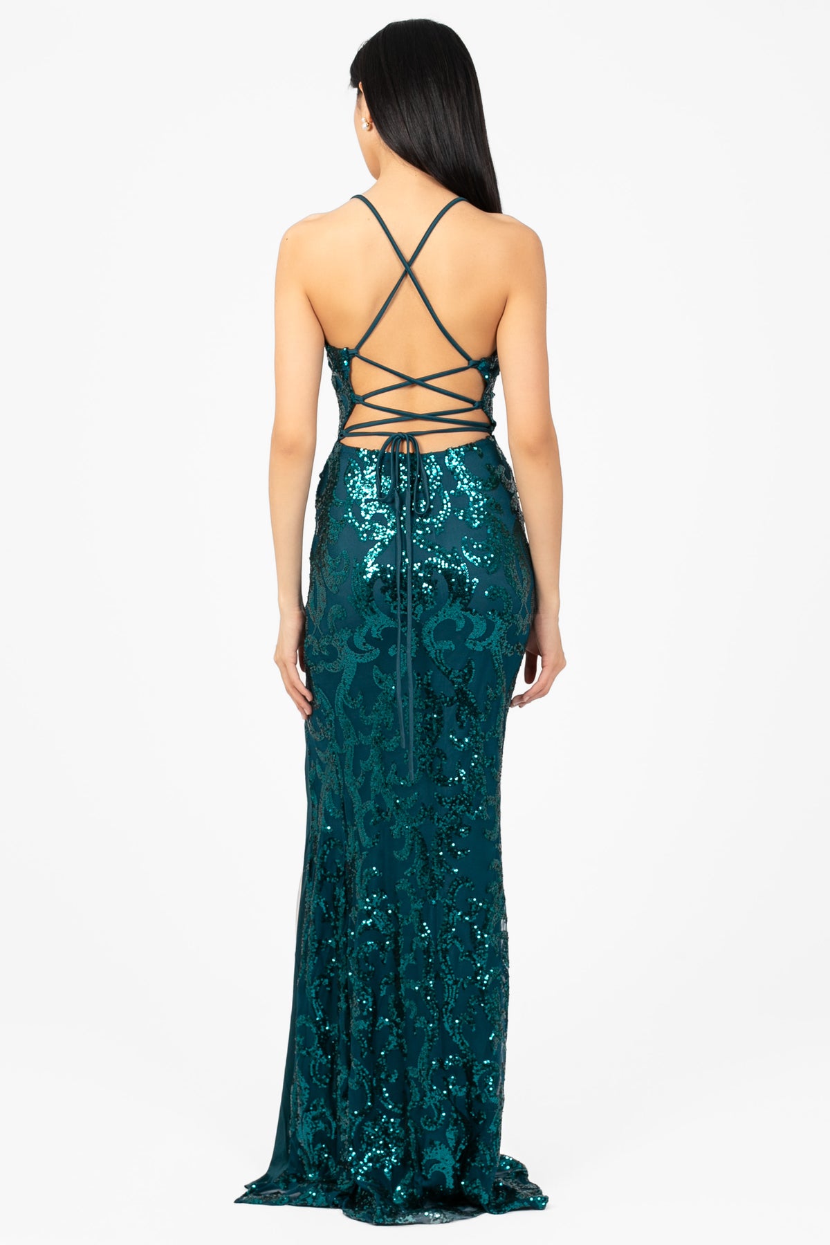 Ariel Strappy High Slit Sequin Gown - honey