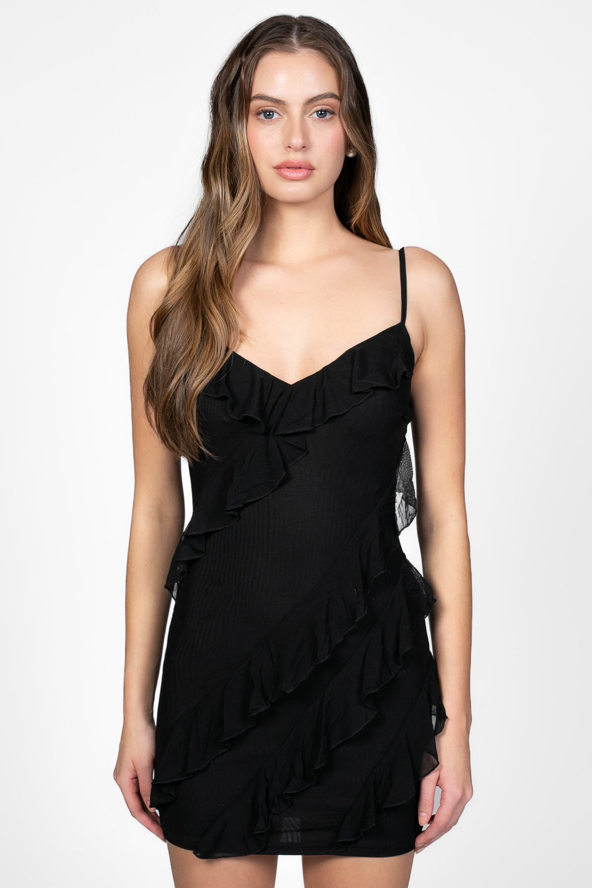 Sienna Ruffle Chiffon Mini Dress - honey