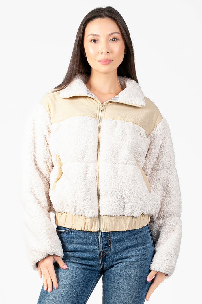 Fluffy Clouds Teddy Puffer Jacket - honey