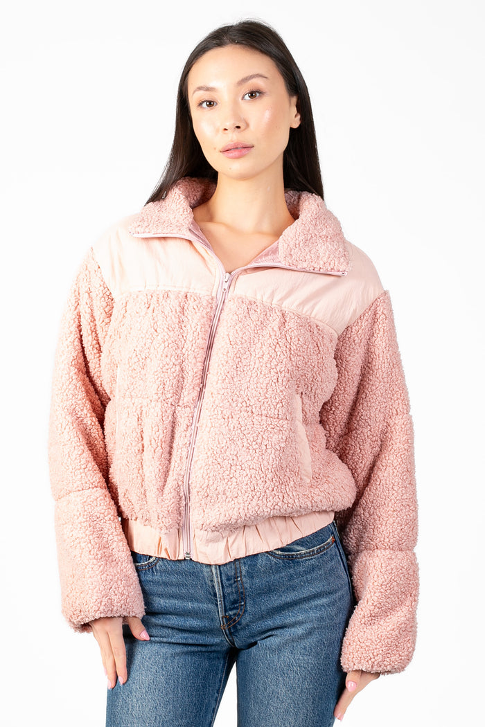 Fluffy Clouds Teddy Puffer Jacket - honey