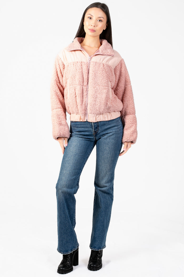 Fluffy Clouds Teddy Puffer Jacket - honey