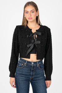 Annaliese Bow Front Knit Pom Pom Cardigan - honey