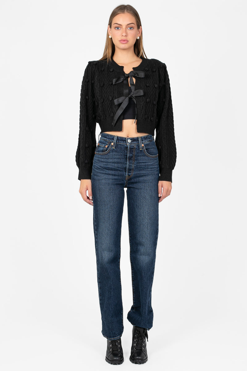 Annaliese Bow Front Knit Pom Pom Cardigan - honey