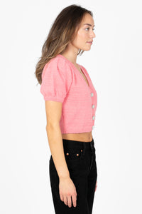 Elora Jewel Button Fuzzy Cardigan - honey