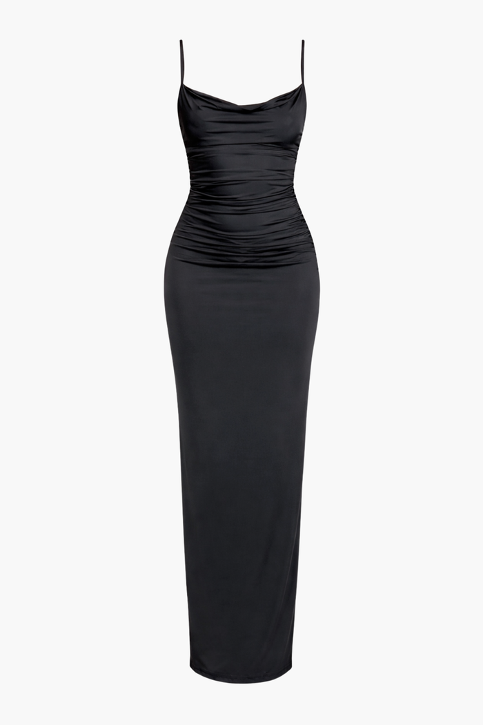 Nila Ruched Mesh Maxi Dress - honey