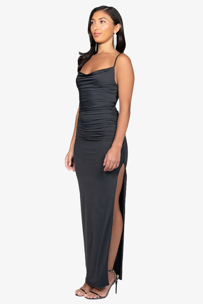 Nila Ruched Mesh Maxi Dress - honey