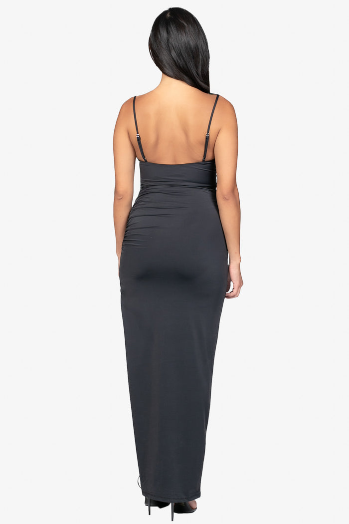 Nila Ruched Mesh Maxi Dress - honey