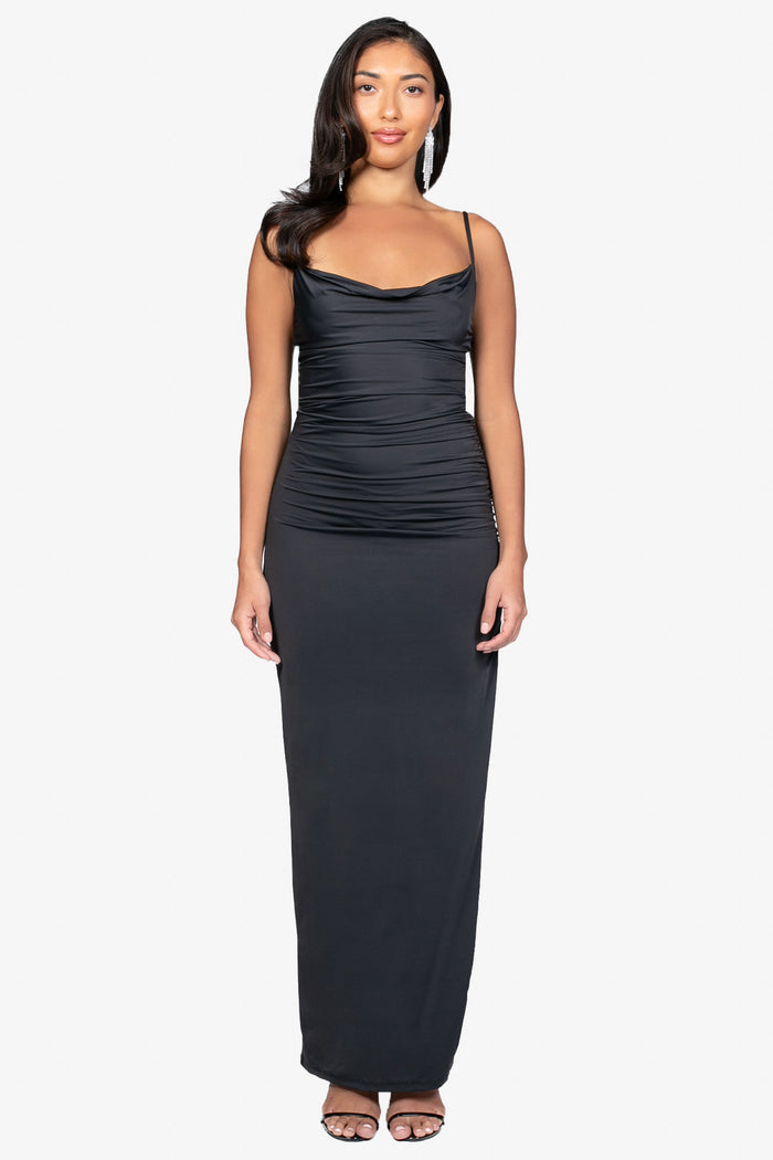 Nila Ruched Mesh Maxi Dress - honey