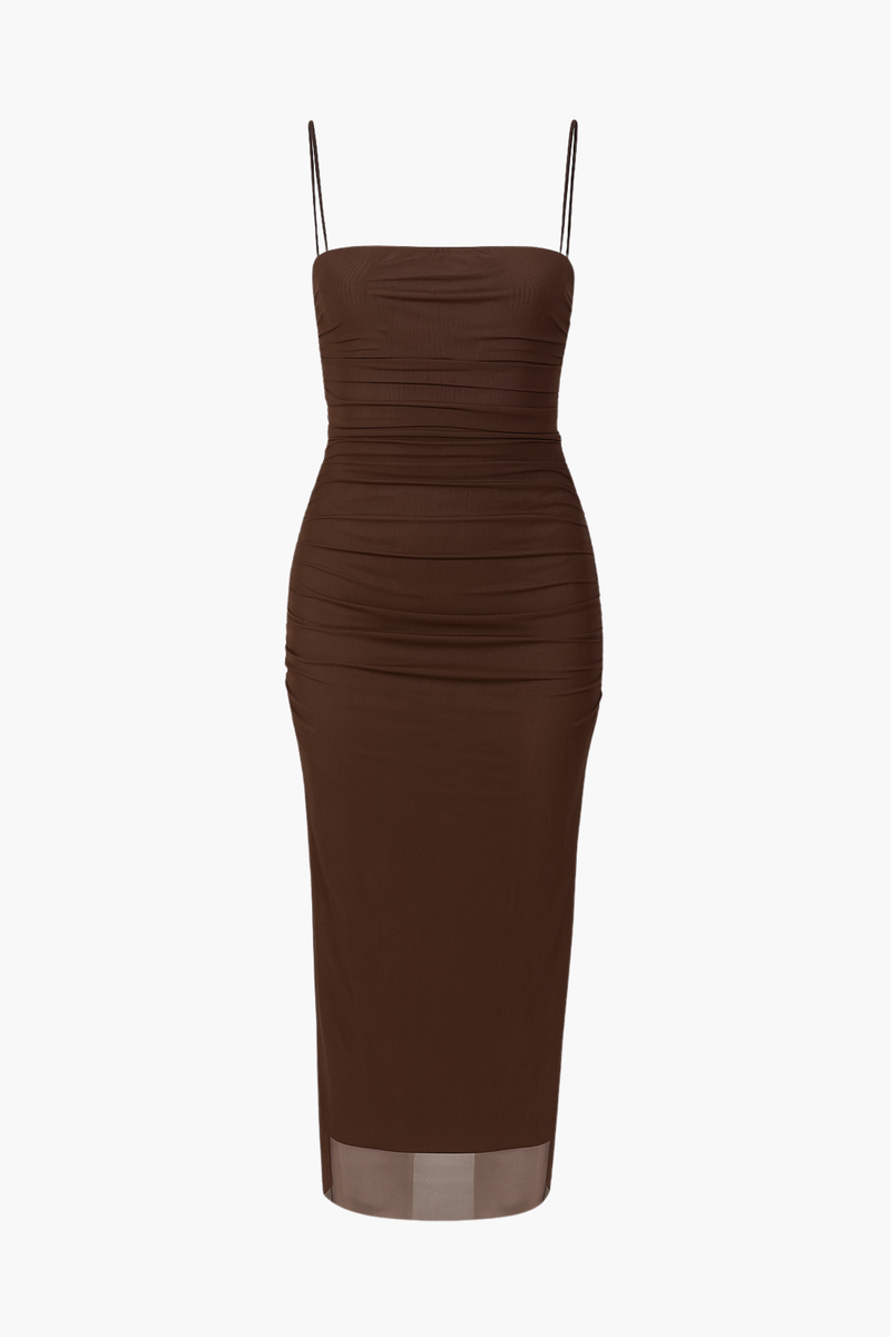 Noelia Ruched Mesh Midi Dress