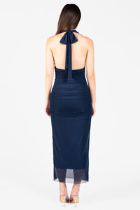 Claire Ruched Mesh Midi Dress - honey