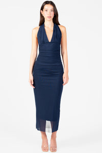 Claire Ruched Mesh Midi Dress - honey