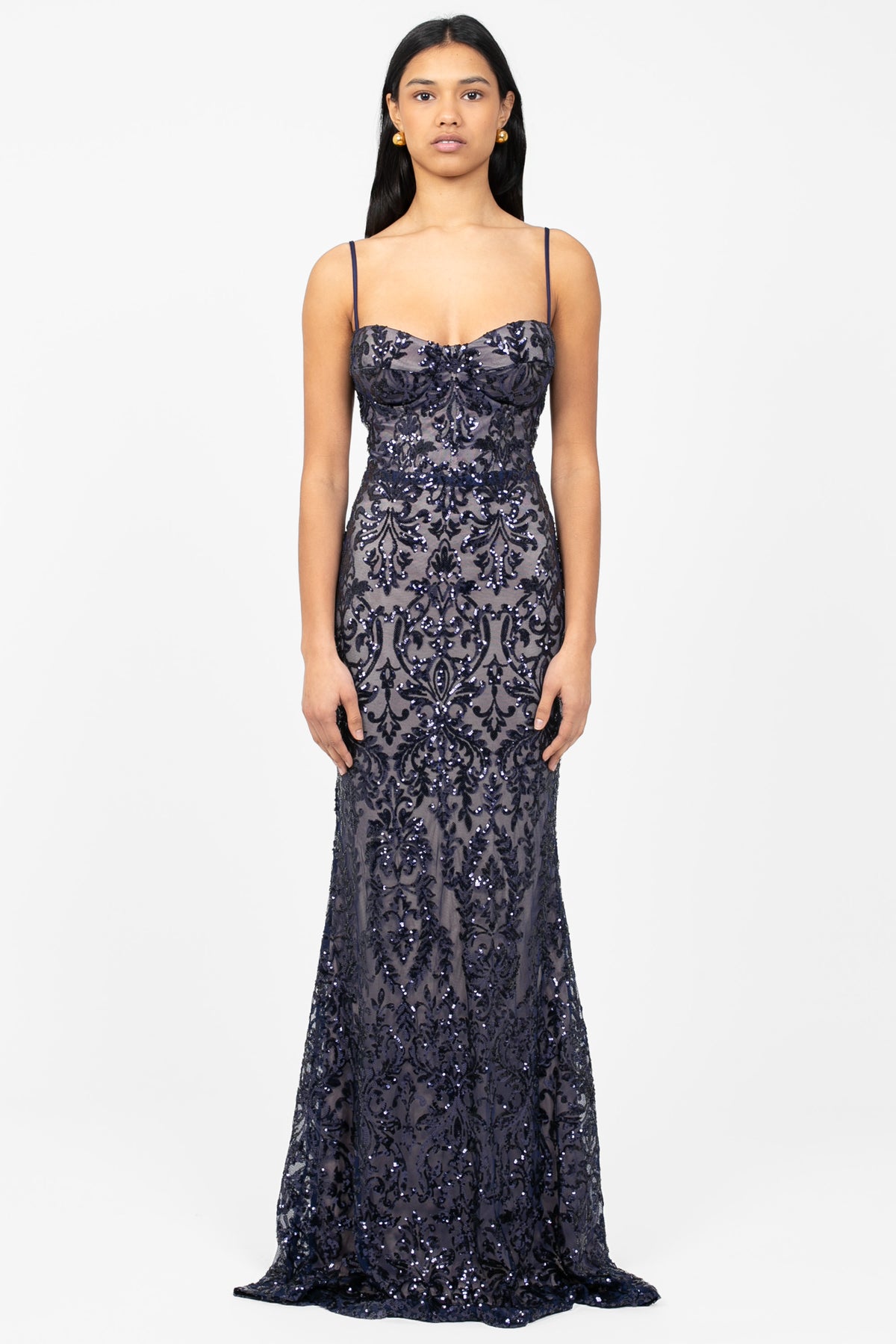 Gianna Floral Sequin Maxi Dress - honey