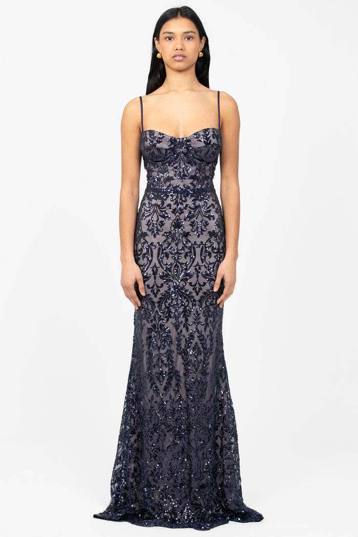 Gianna Floral Sequin Maxi Dress - honey