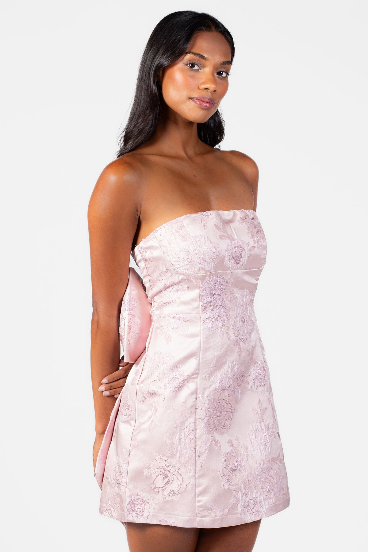 Florina Jacquard Bow Mini Dress - honey