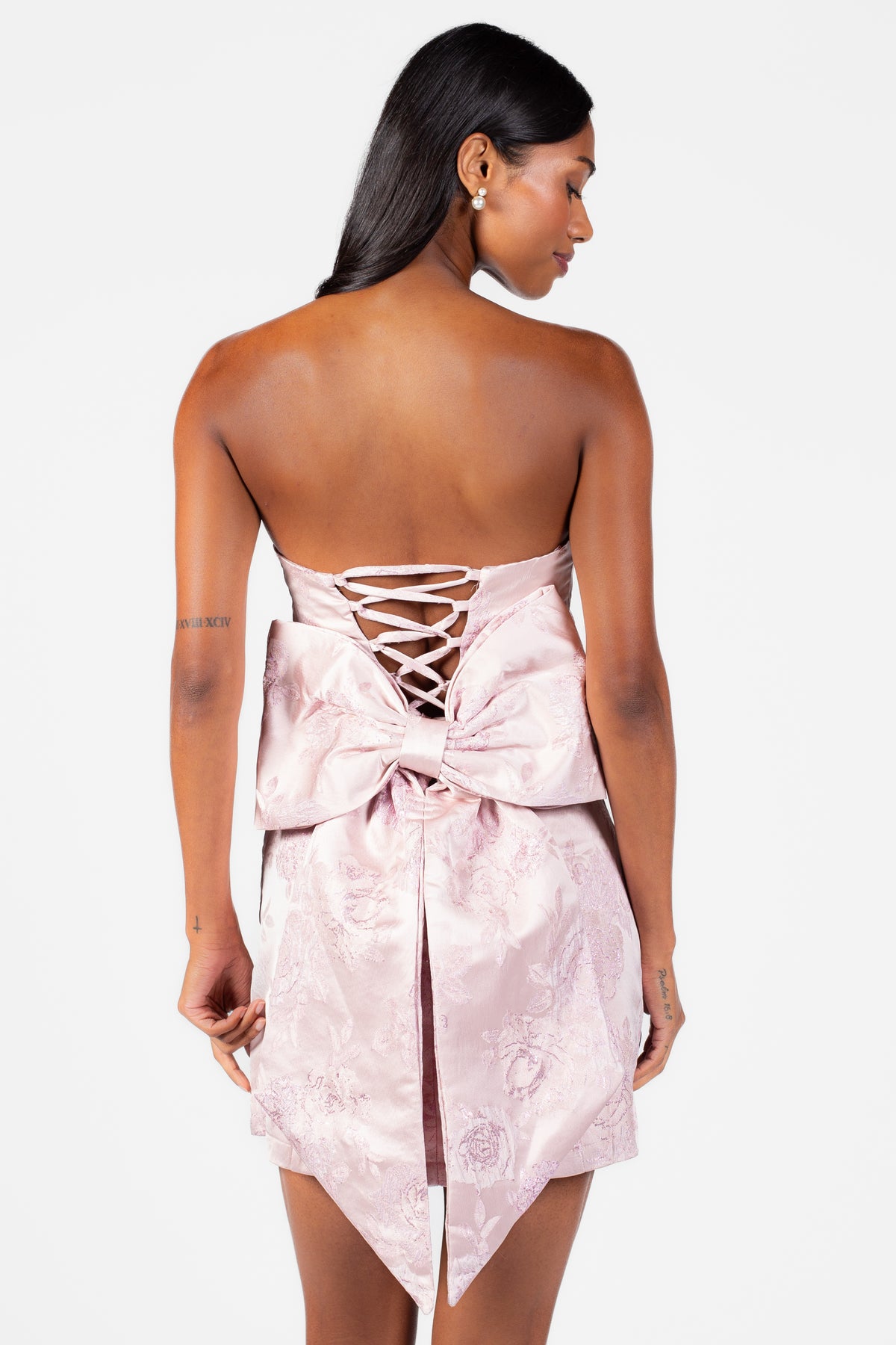 Florina Jacquard Bow Mini Dress - honey