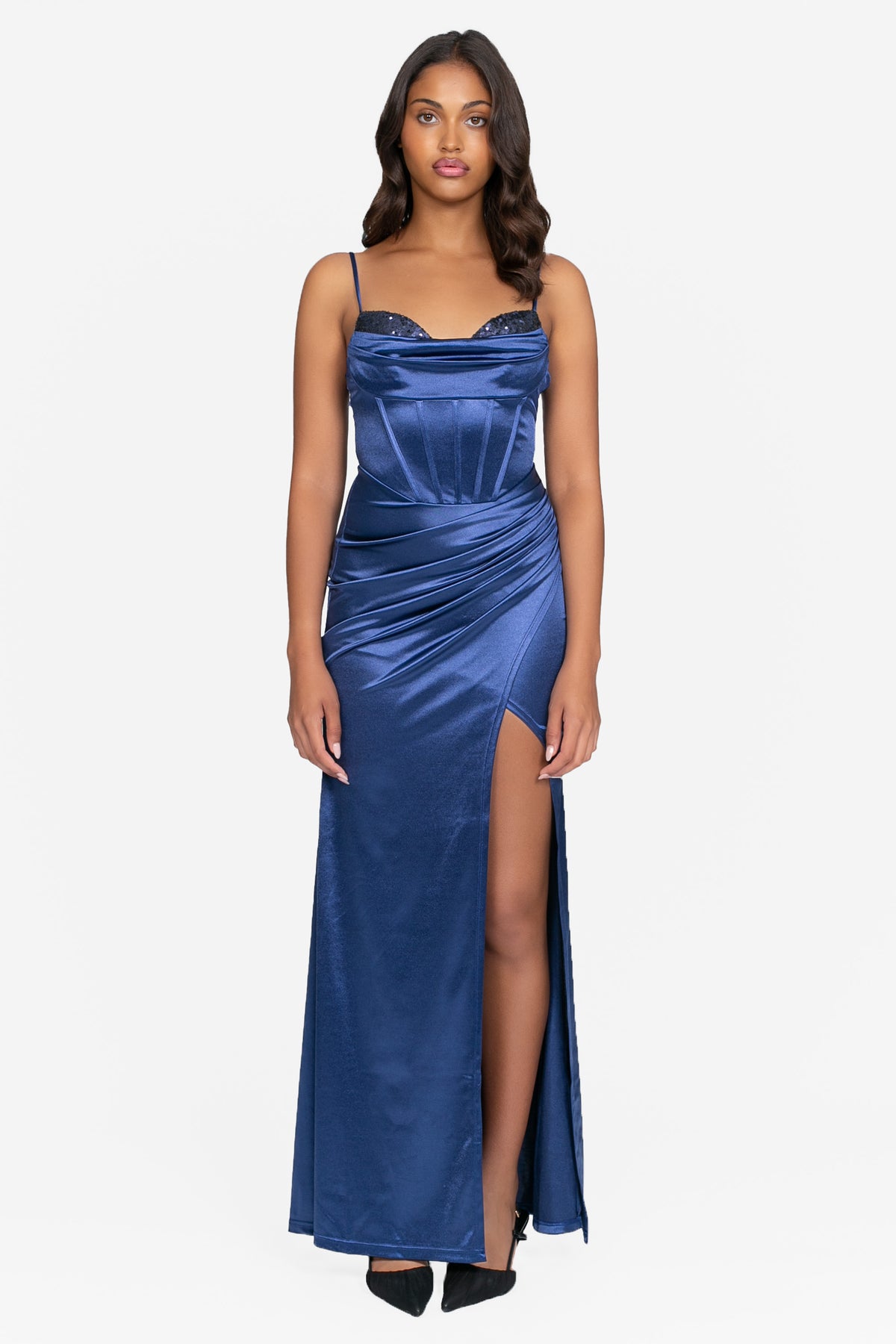 Larissa Corset Sequin Satin Maxi Dress