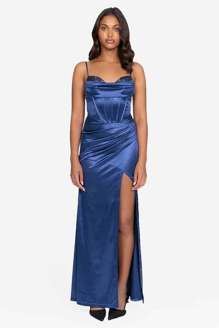 Larissa Corset Sequin Satin Maxi Dress