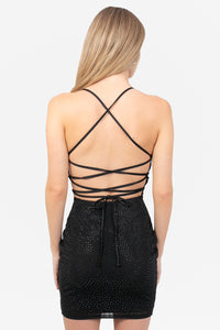 Elisa Embellished Mesh Mini Dress