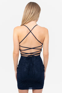 Elisa Embellished Mesh Mini Dress