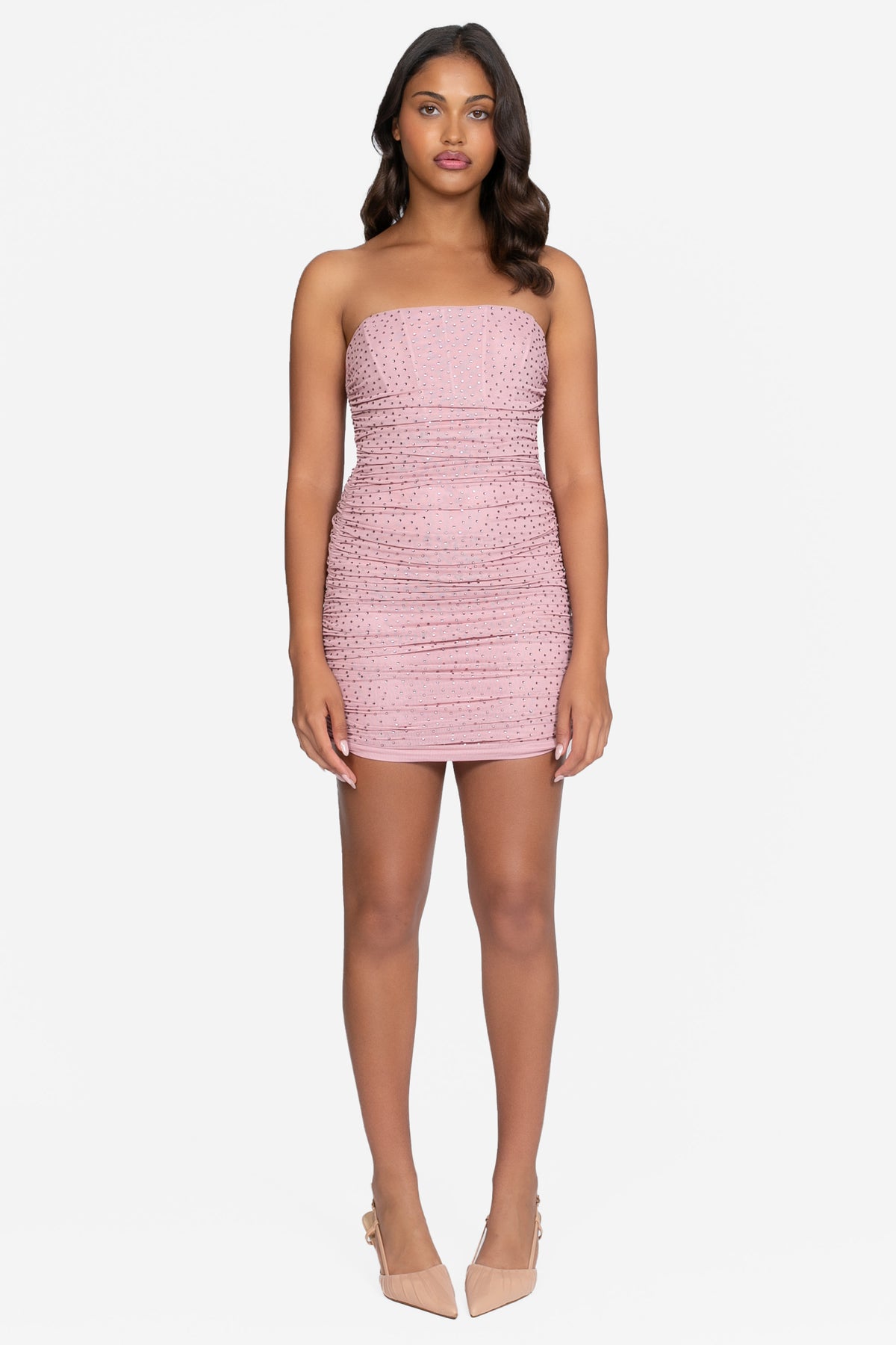 Raina Rhinestone Ruched Mini Dress