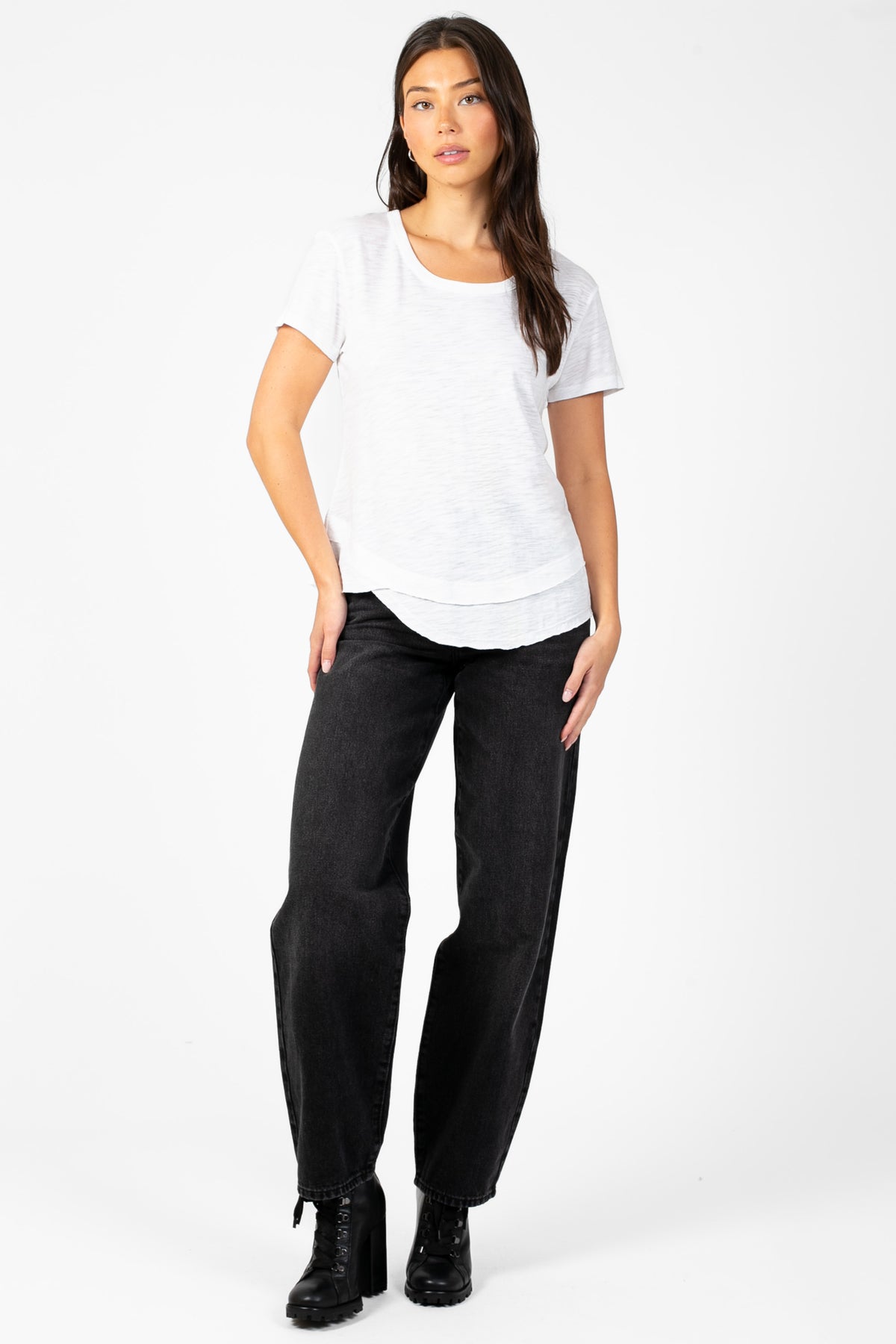 Ava Slub Jersey Mock Layer T-Shirt - honey