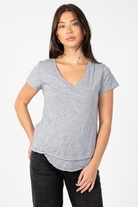 Ava V-Neck Mock Layer T-Shirt - honey