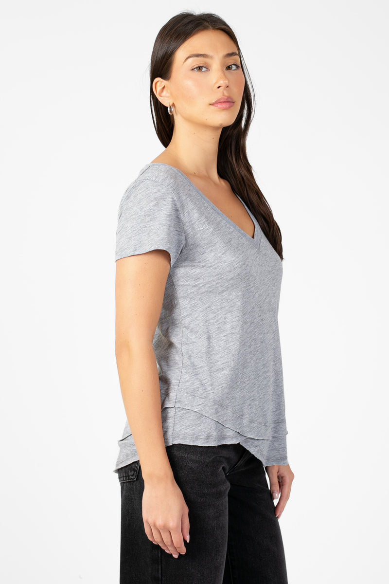 Ava V-Neck Mock Layer T-Shirt - honey
