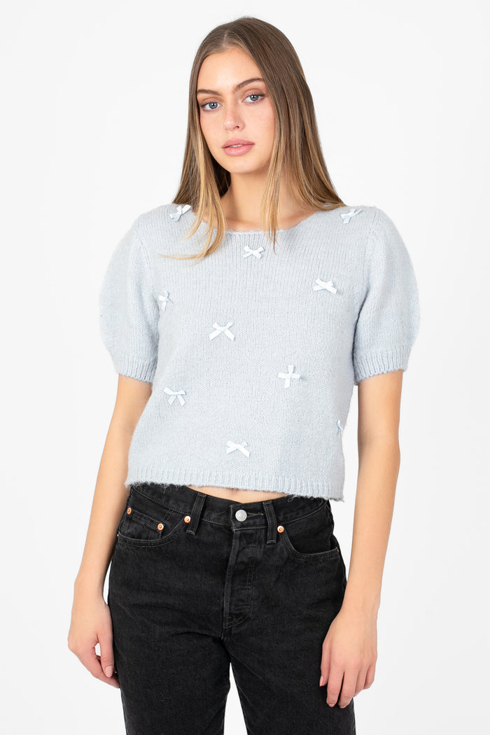 Carmen Bow Knit Crop Sweater - honey