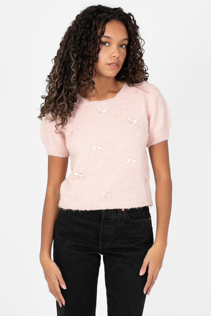 Carmen Bow Knit Crop Sweater - honey