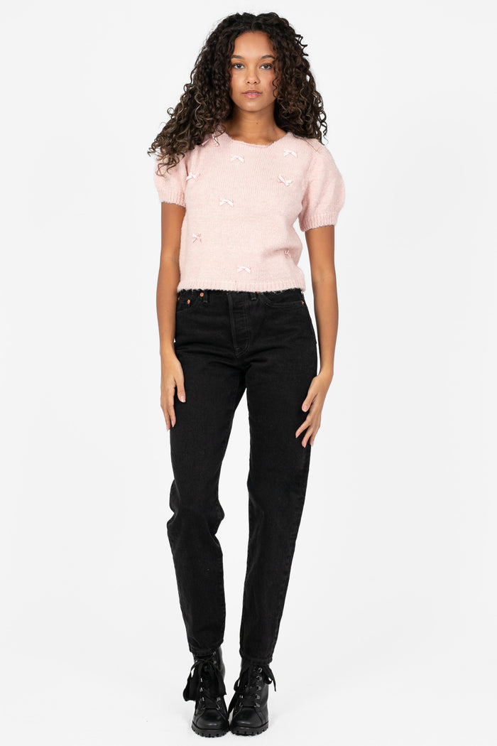 Carmen Bow Knit Crop Sweater - honey