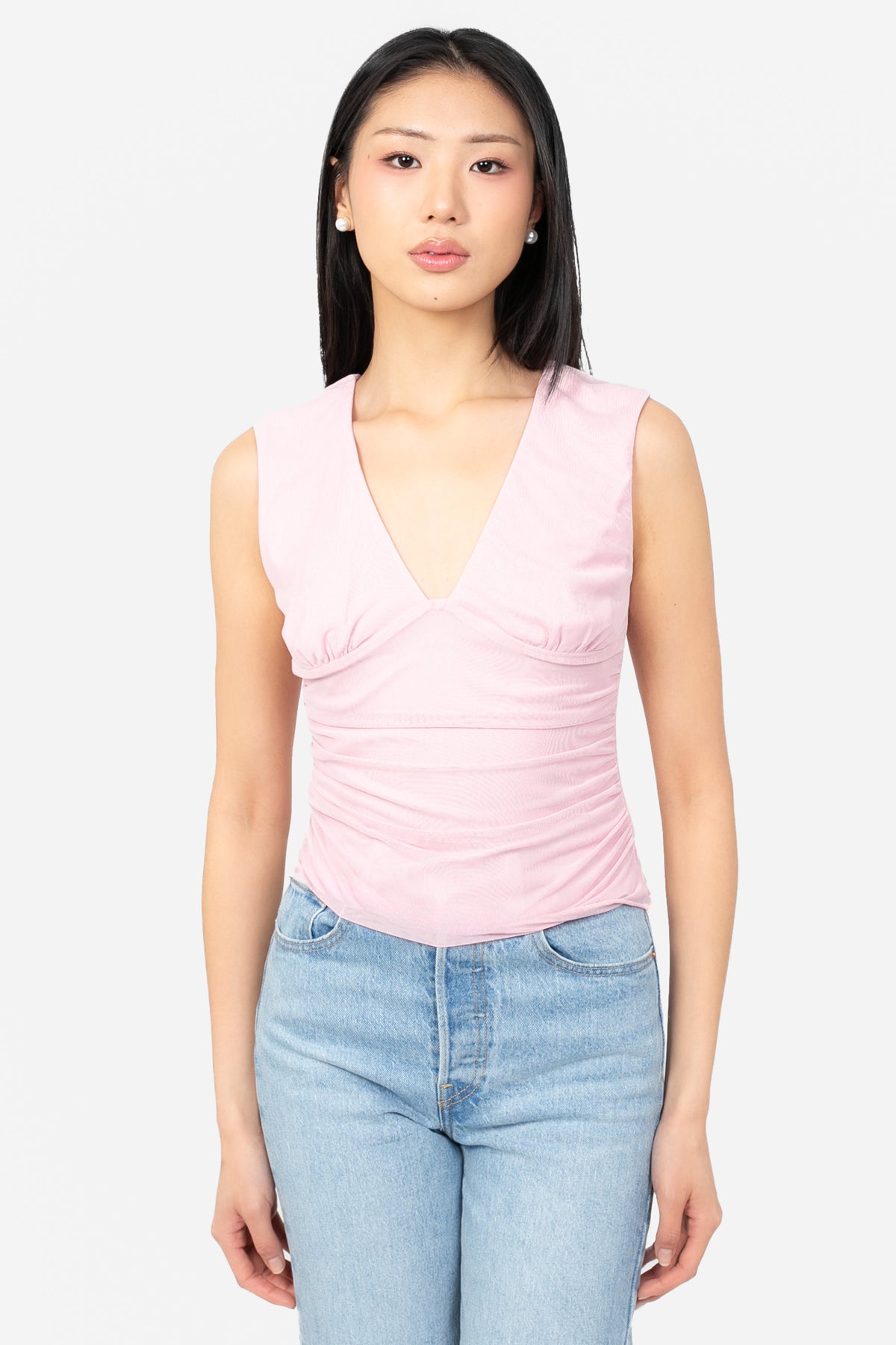 Lucia Ruched Mesh Top - honey