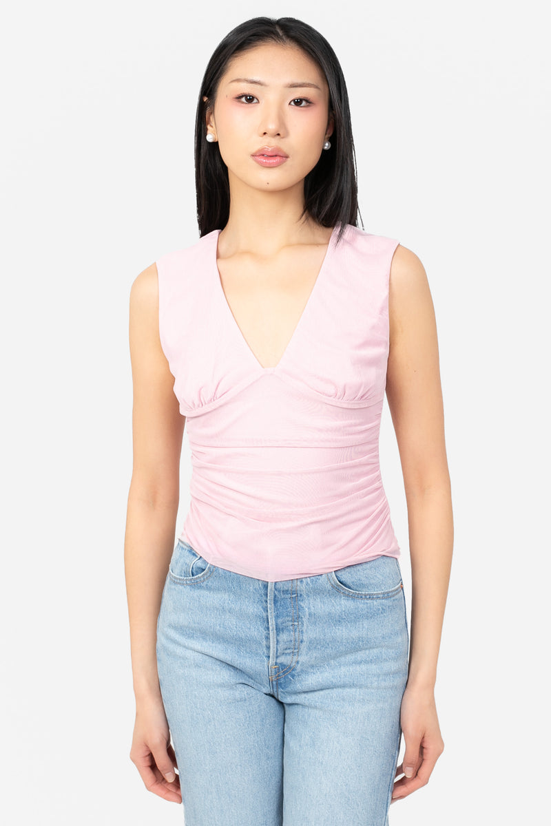 Lucia Ruched Mesh Top - honey