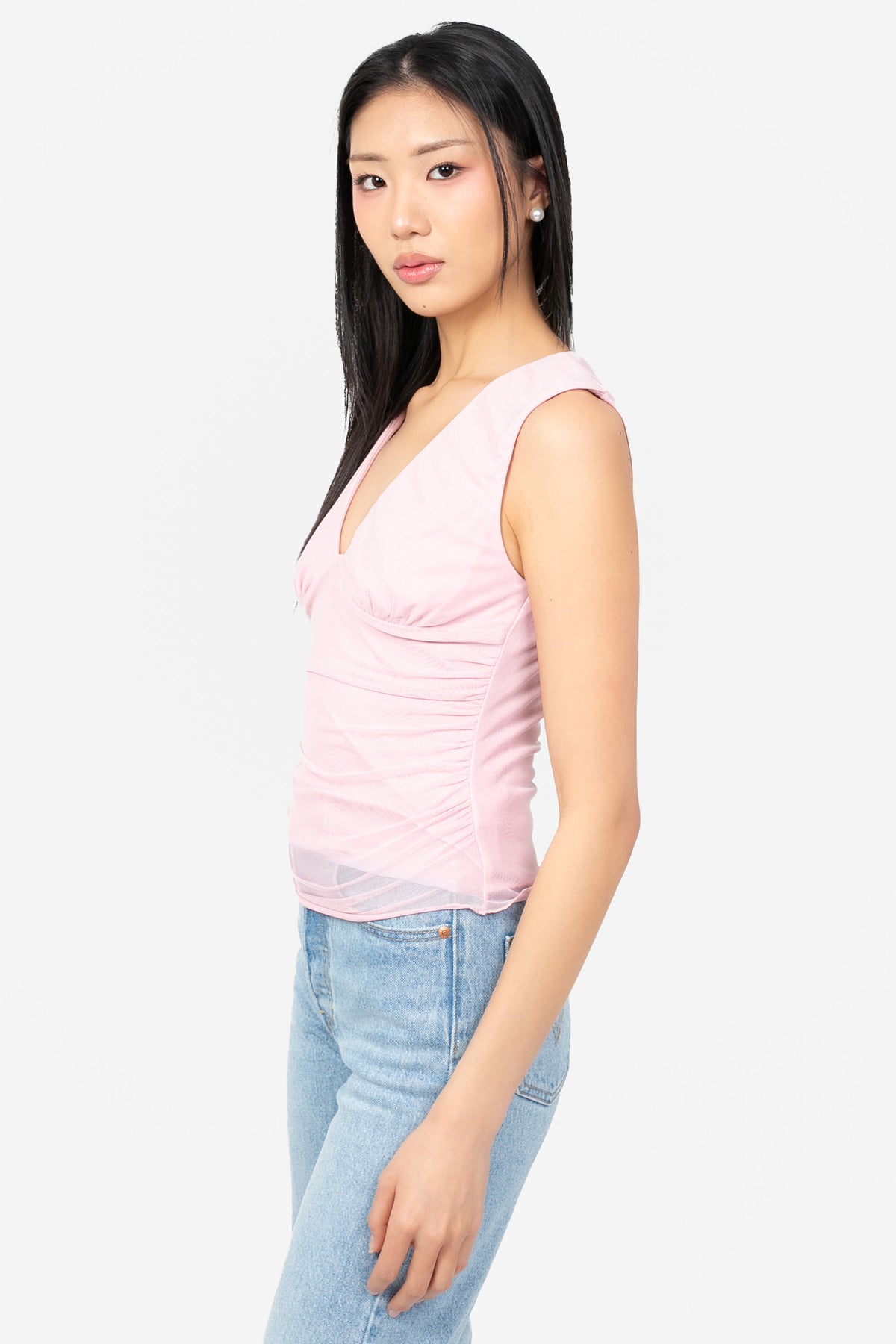 Lucia Ruched Mesh Top - honey