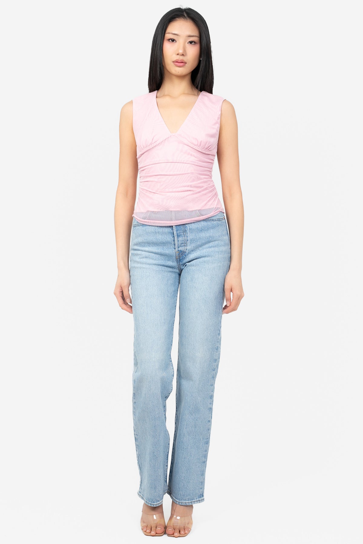 Lucia Ruched Mesh Top - honey