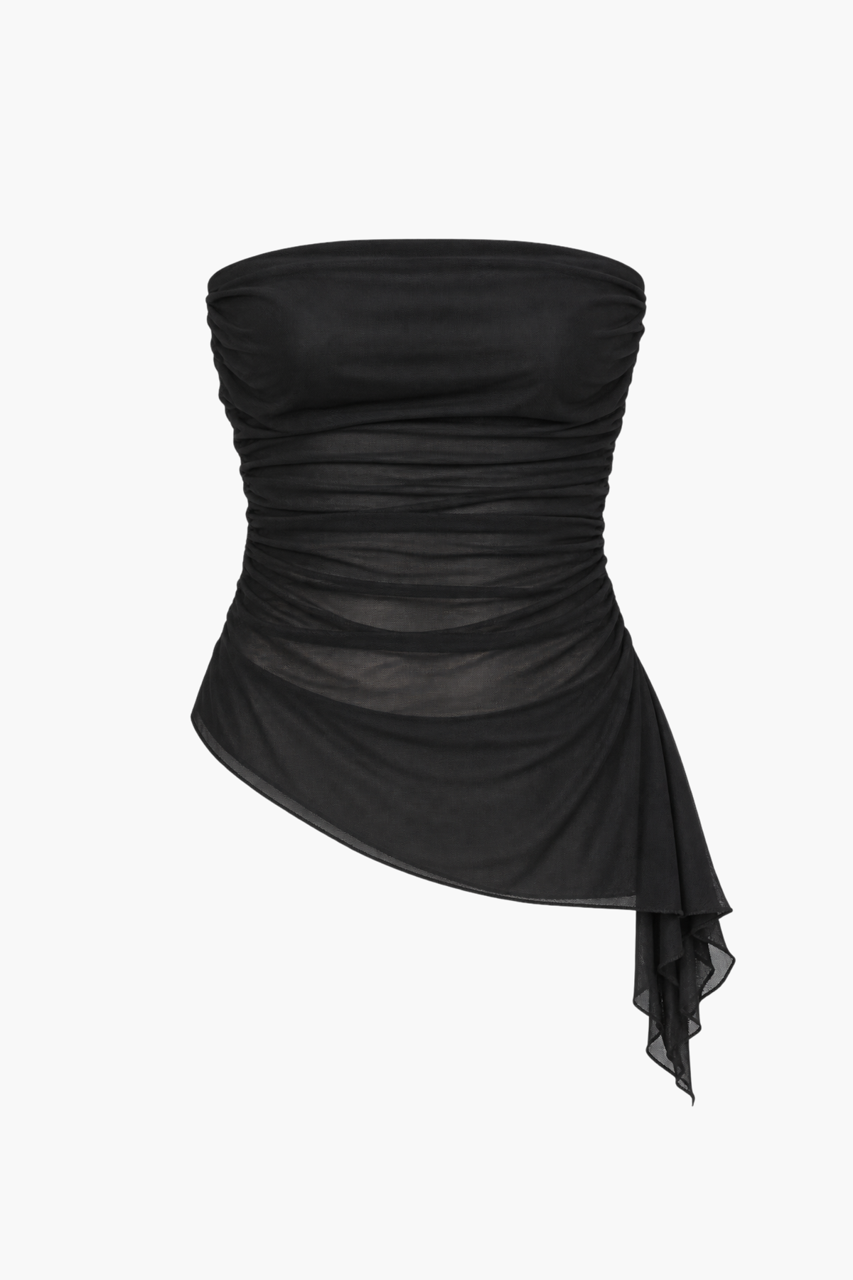 Liana Asymmetrical Ruched Mesh Blouse - honey