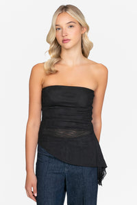 Liana Asymmetrical Ruched Mesh Blouse - honey