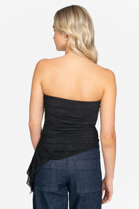 Liana Asymmetrical Ruched Mesh Blouse - honey
