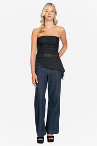 Liana Asymmetrical Ruched Mesh Blouse - honey