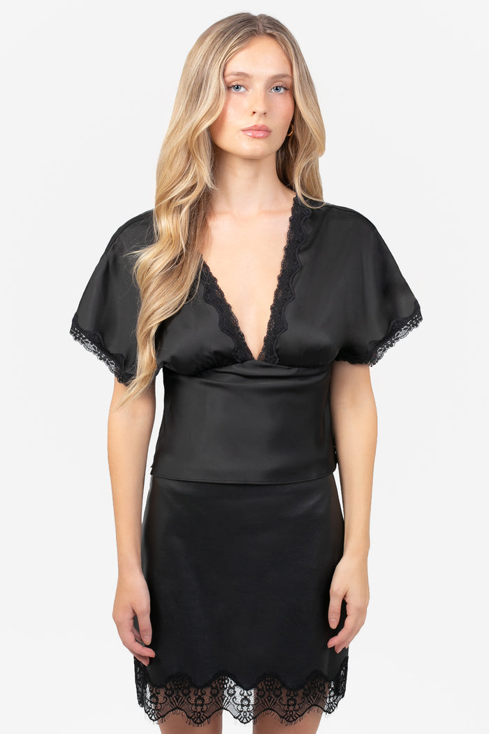 Noella Satin Lace Trim Blouse