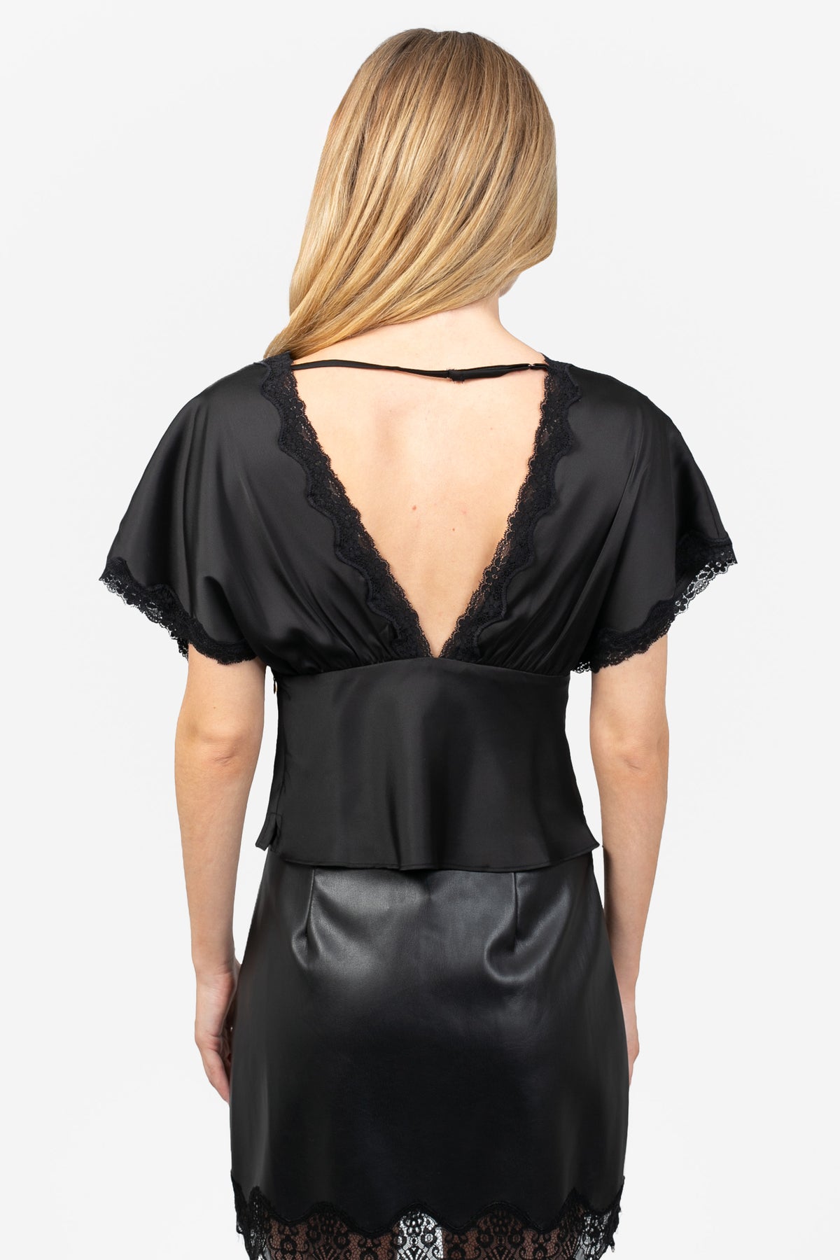 Noella Satin Lace Trim Blouse