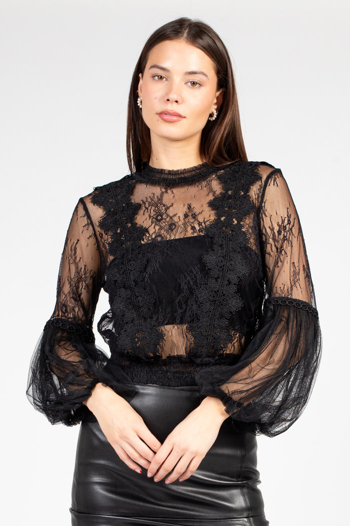 Clara Mesh Lace Crop Blouse