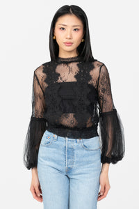 Clara Mesh Lace Crop Blouse - honey