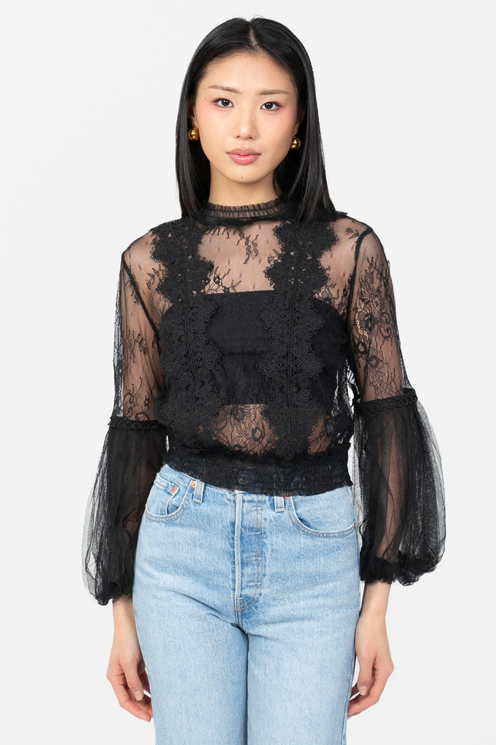 Clara Mesh Lace Crop Blouse - honey