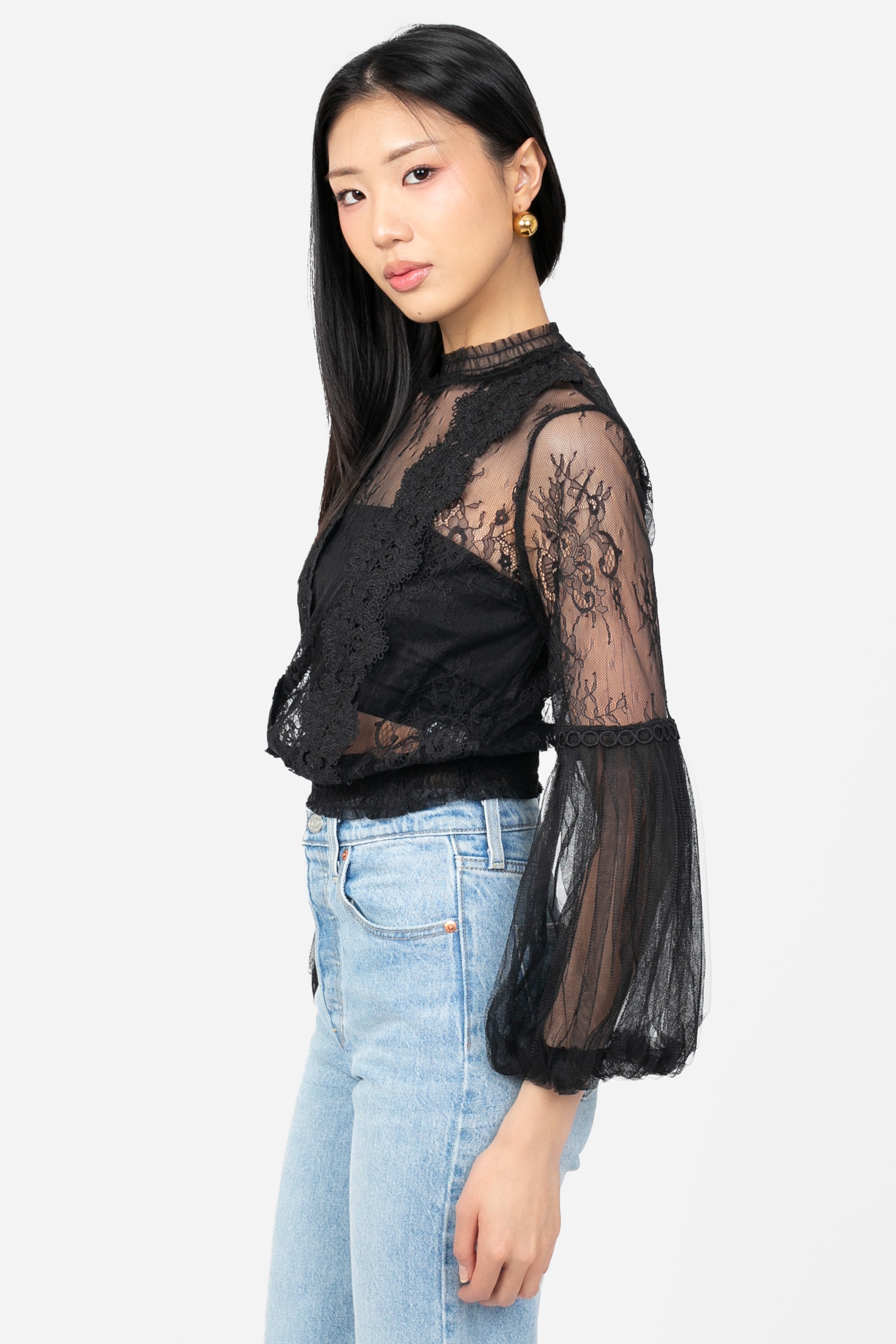 Clara Mesh Lace Crop Blouse – honey