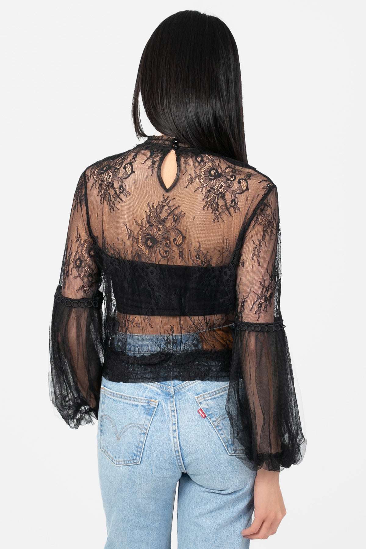 Clara Mesh Lace Crop Blouse - honey
