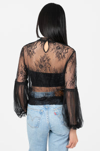 Clara Mesh Lace Crop Blouse - honey