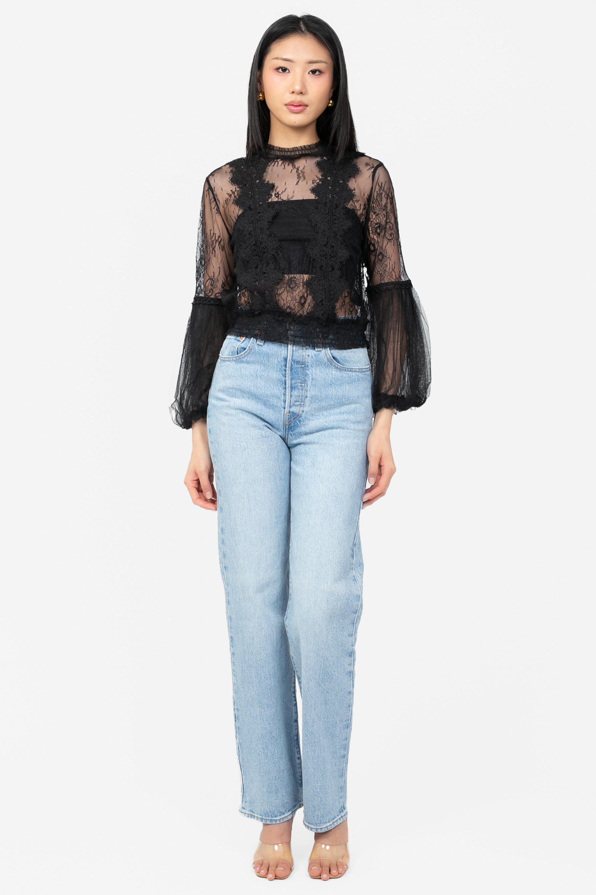 Clara Mesh Lace Crop Blouse – honey