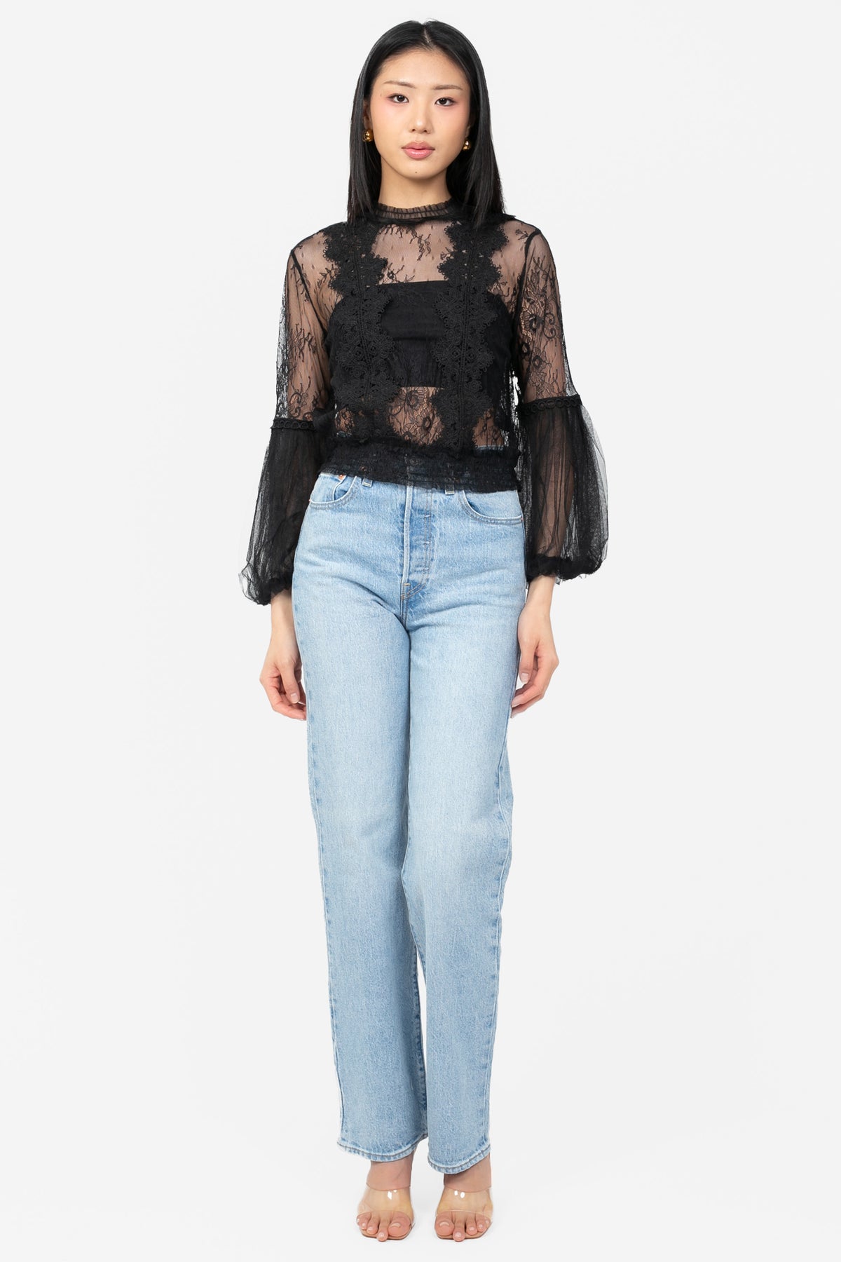Clara Mesh Lace Crop Blouse - honey